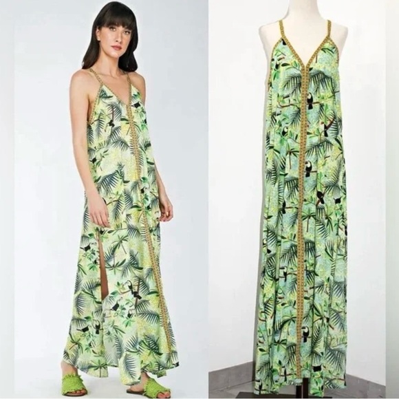 America and Beyond maxi dress coverup size medium tropical toucan - Picture 1 of 3